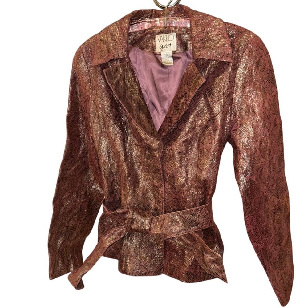 Vakko Sport Pinkish Snakeskin Leather Vintage Belted Jacket L